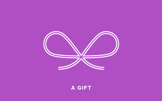 Purple background with white bow illustration.